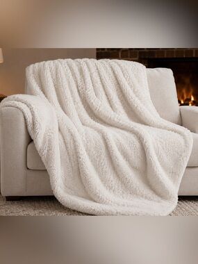 NIP Ulta Beauty Limited Edition Plush Throw Blanket – Cream / White